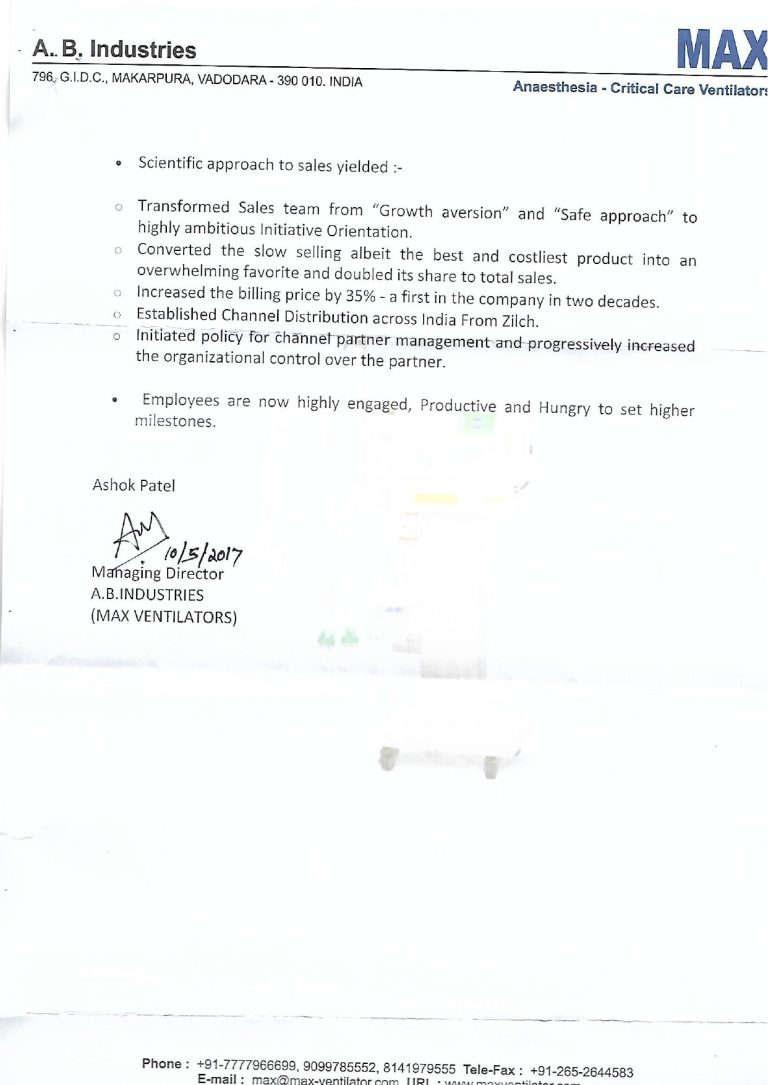 Max Ventilators Testimonial