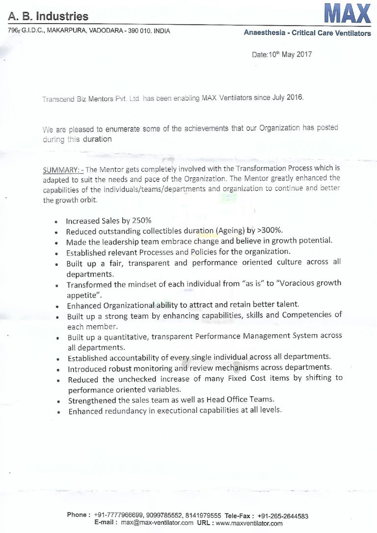 Max Ventilators Testimonial